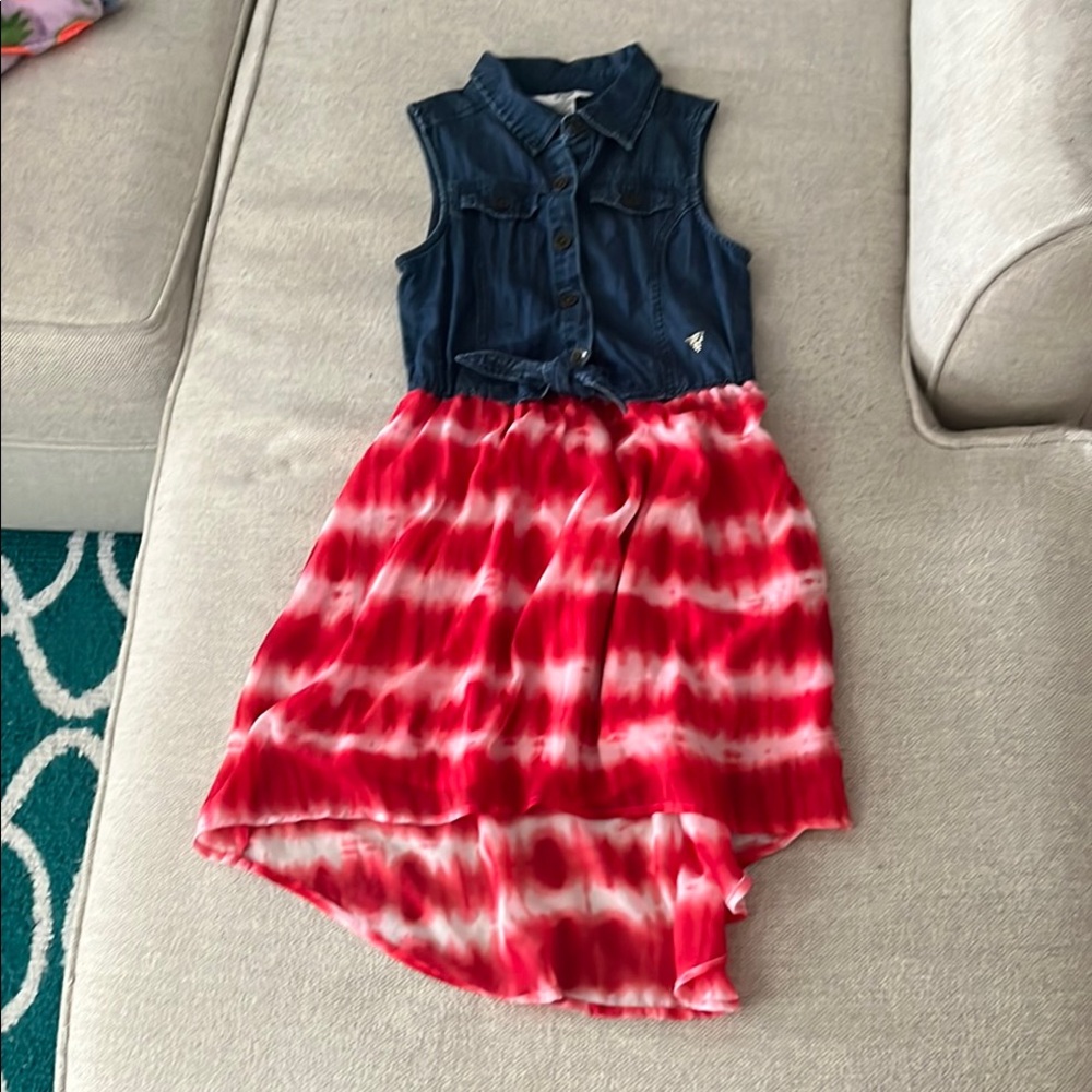 GUESS Denim and Red Tie-Dye Dress